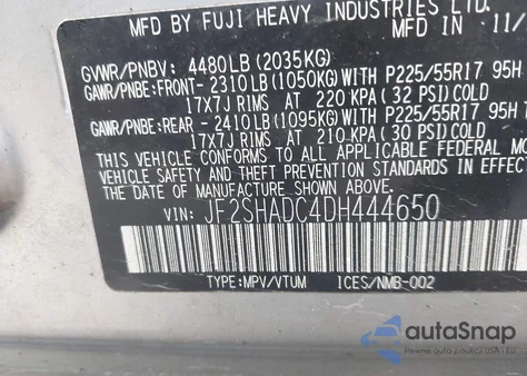 2013 Subaru Forester 2.5X Premium из США, поврежденный, VIN JF2SHADC4DH444650